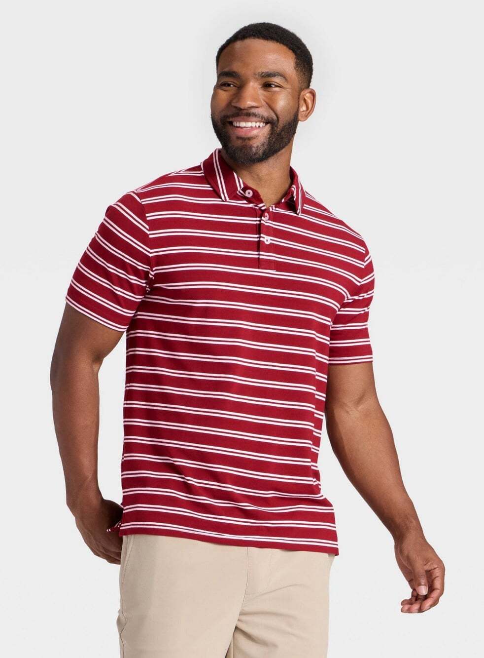 Men's Comfort Wear Striped Polo Shirt Goodfellow & Co™ Maroon Small